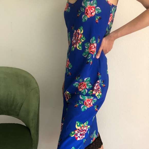 Royal Blue Floral Mai Tai Midi Slip Dress - Picture 3 of 4